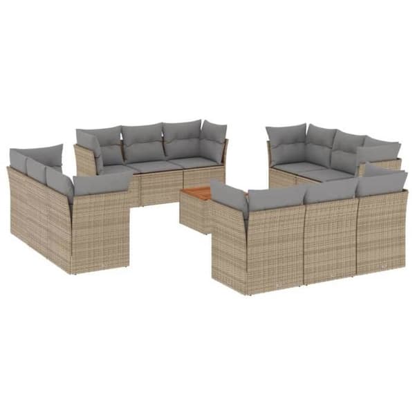 Maison Exclusive - Trädgårdsmöbler med kuddar 13 delar beige flätad resin