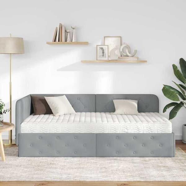 Maison Exclusive - Ljust grått hörnsängram 90 x 200 cm tyg
