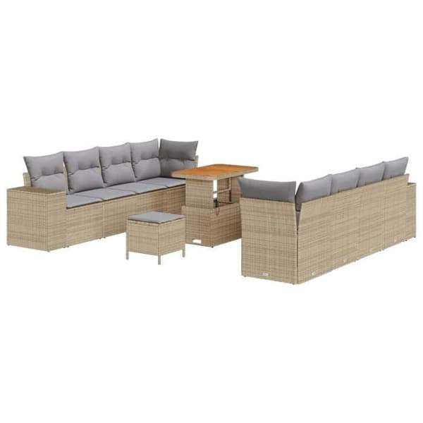 Maison Exclusive - Beige ja vaaleanharmaa polyrottinkinen puutarhakalustesarja