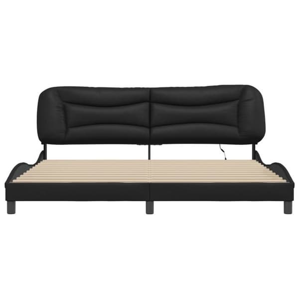 Sengestel - EKSKLUSIV HUS - Hvar - 200 x 200 cm - Syntetisk læder sort - LED USB 5V Svart