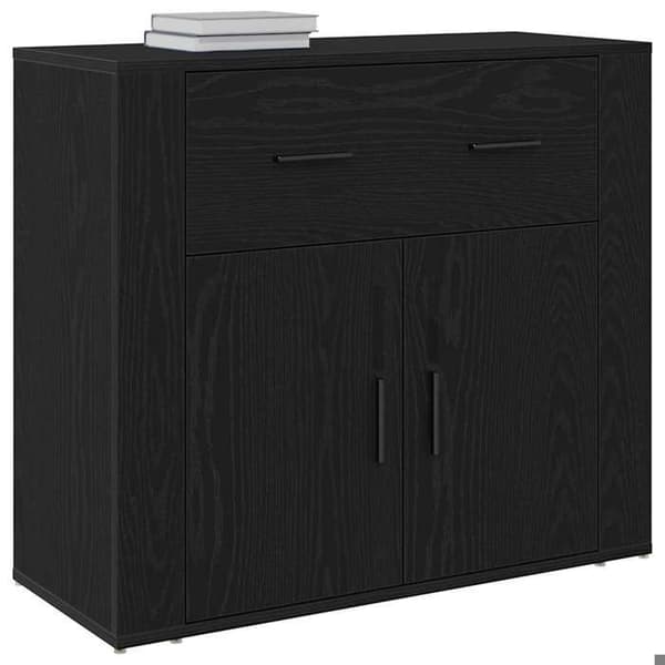 Buffet - EKSKLUSIVT HUS - Sort eg - 80 x 33 x 70 cm - Ingeniørtræ - Sort/Beige beige