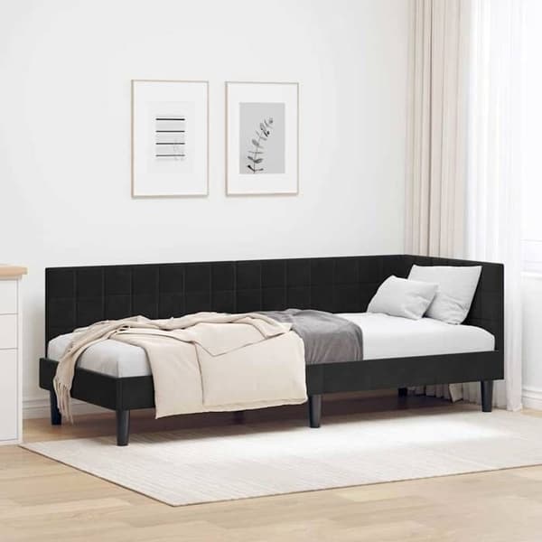 Hjørneseng - EKSKLUSIV HUS - 80x200 cm - Sort velour - Multifunktionel sofa - Lamelseng Svart