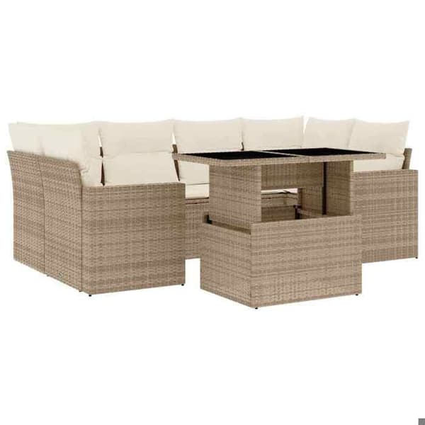 Maison Exclusive - Trädgårdsmöbler med kuddar 7 delar beige flätad resin