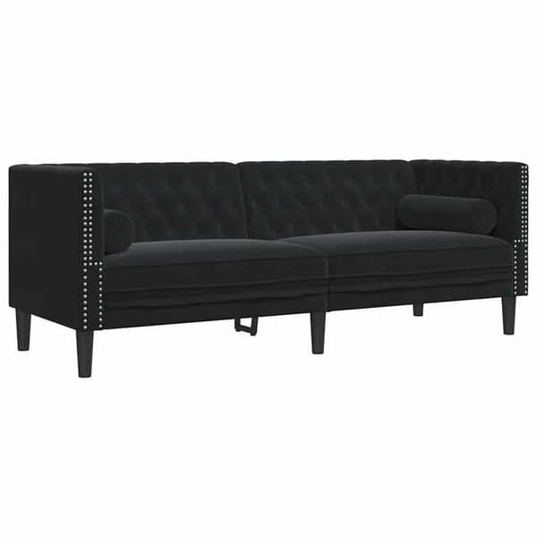 Maison Exclusive - Chesterfield-sohva, jossa on tyynyt, 3 paikkaa, musta sametti