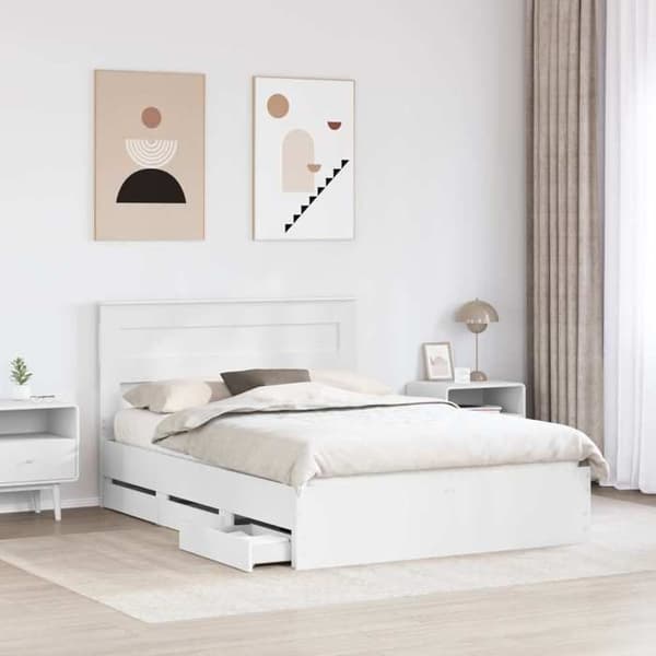 Maison Exclusive - Sängram med låda Vit 160 x 200 cm Ingenjörsträ
