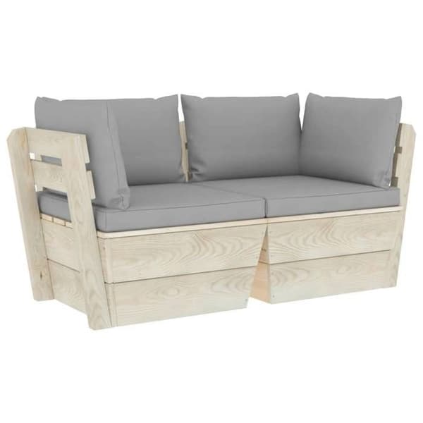 Sofa palette 2 pladser - MAISON EXCLUSIVE - Imprægneret fyr - Polyester puder - Tykt polstring - Grå