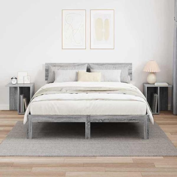 Sidebord - MAISON EXCLUSIVE - Sæt af 2 - Grå Sonoma - Ingeniørtræ - 37x32x40 cm Gris Sonoma