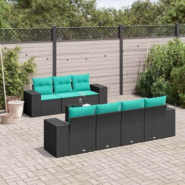Modulær have-sofa - EKSKLUSIV HUS - Sæt 8 stk - Sort - PE-rattan - Tempereret glasplade Svart