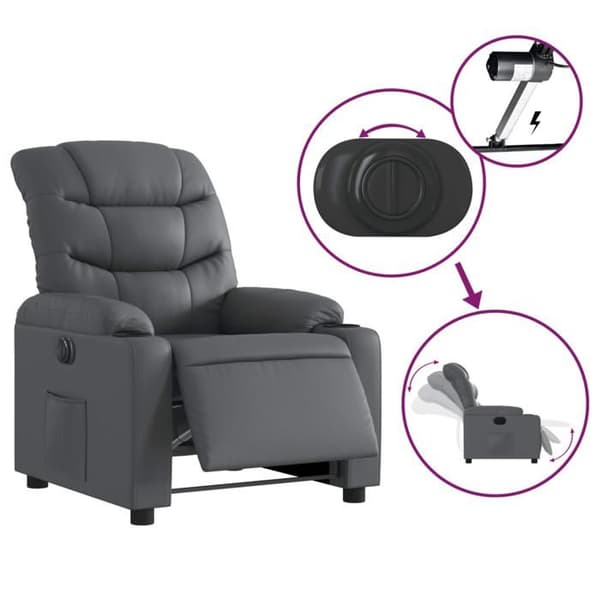 Elektrisk recliner - EKSKLUSIV HUS - Relax model - Grå kunstlæder - Læneposition 135° - Side lomme Grå
