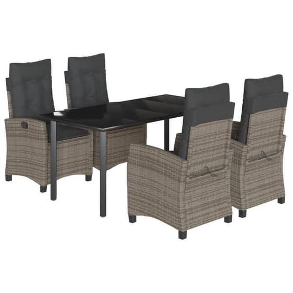 Maison Exclusive - Trädgårdsset 5 delar med grå kuddar i flätad resin