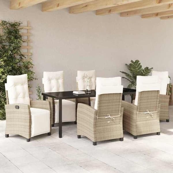 Maison Exclusive - 7 pc spisestue sæt til haven i beige polyrotin beige