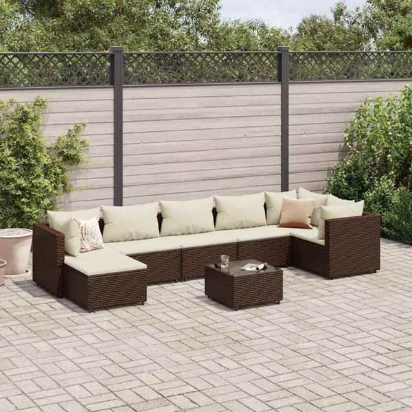 Maison Exclusive - Trädgårdsmöbler med kuddar 8 delar brun flätad resin brun