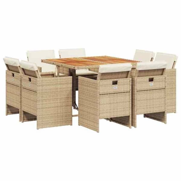 Maison Exclusive - Puutarhakalusteryhmä ja tyynyt 9 kpl beige Polyrottinki