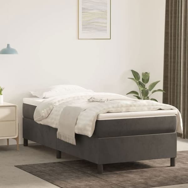 Maison Exclusive - Sengebund med mørkegrå lameller 90x190 cm velour mörkgrå