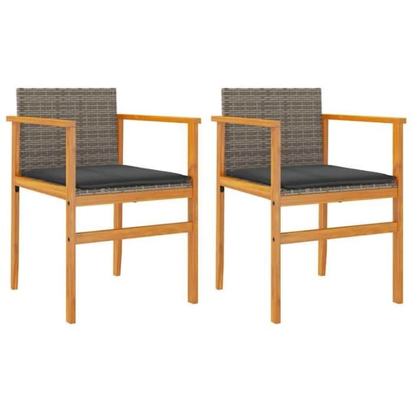 Maison Exclusive - Trädgårdsstolar med kuddar, set om 2, grå vävd resin och trä Grå