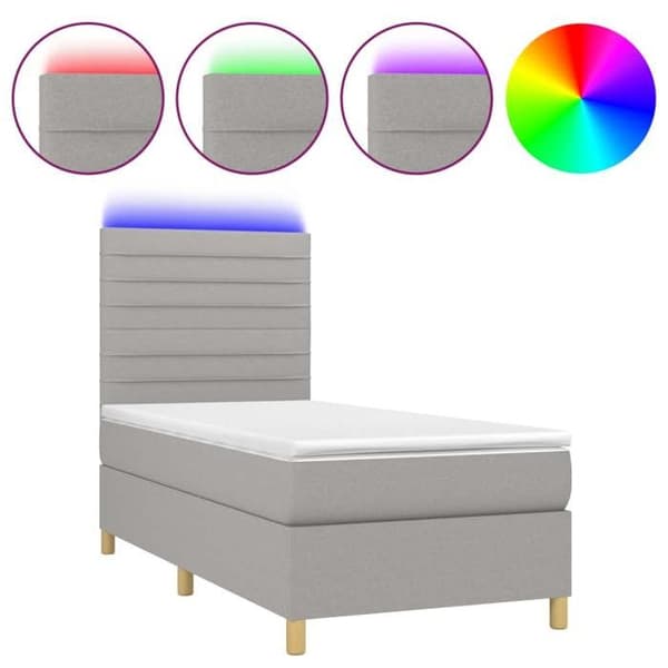 Maison Exclusive - Seng med lameller og madras samt LED Lys Grå 90x200cm