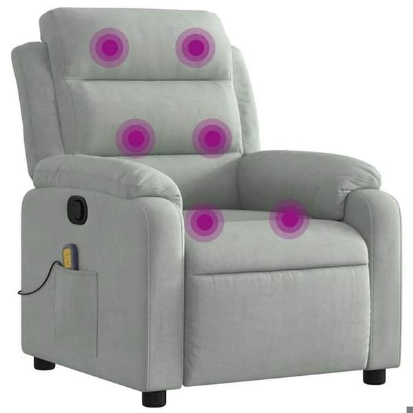 Maison Exclusive - Ljusgrå velour massagefåtölj med lutning