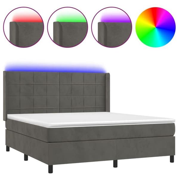 Lattsäng - Exklusiv Hem - 160x200 cm - LED-belysning - Mörkgrå sammet
