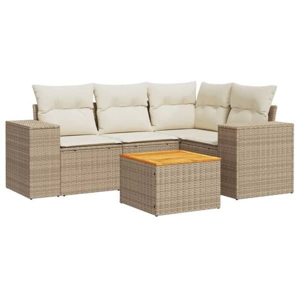 Maison Exclusive - Trädgårdsmöbler med kuddar 5 delar beige flätad resin