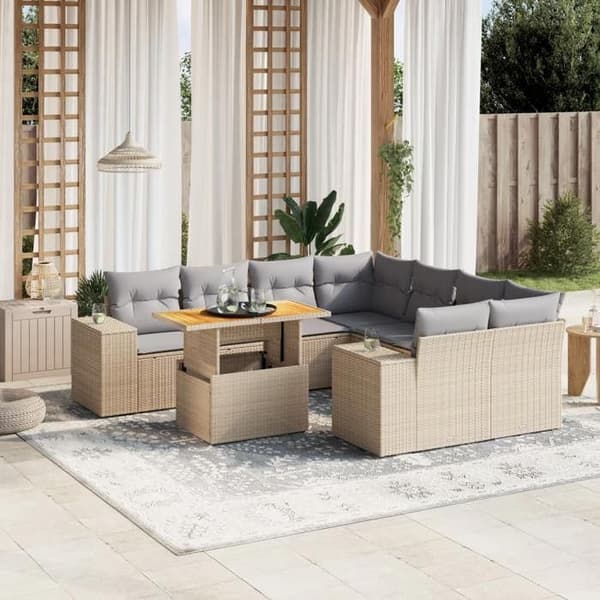 Maison Exclusive - Trädgårdsmöbler med kuddar 9 delar beige flätad resin
