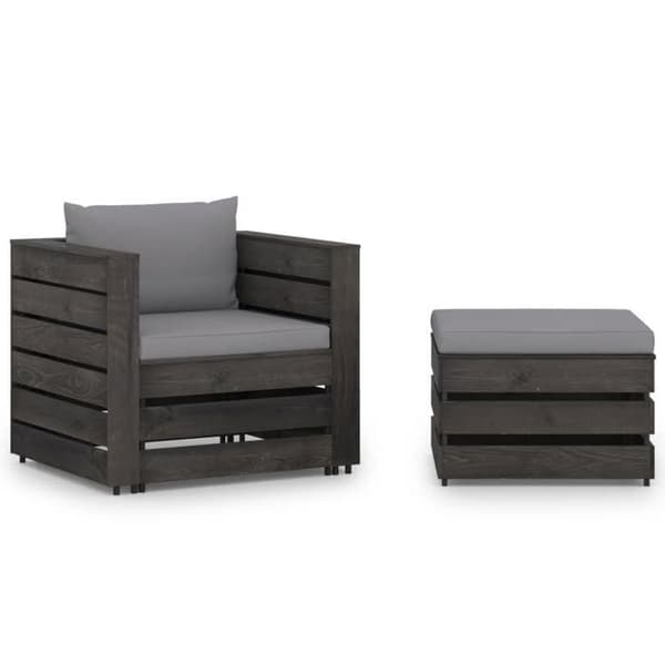 Maison Exclusive - Havegruppe 2 stk med puder, grå imprægneret træ Grå (trä impregnerat med grå)