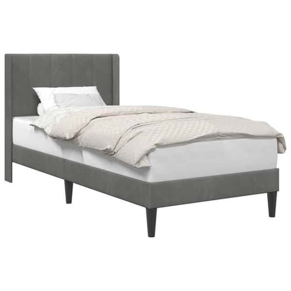Sengestel - EKSKLUSIV HUS - 100 x 190 cm - Velour hovedgærde - Mørkegrå - Solid lamelbund Mörkgrå