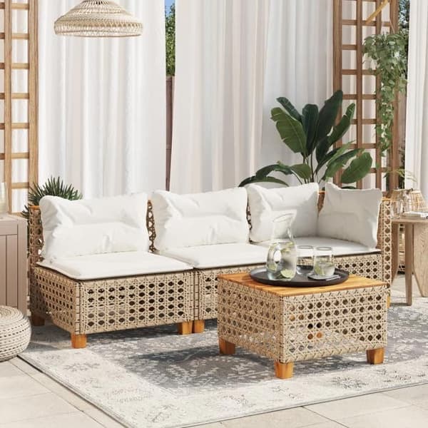 Maison Exclusive - U-formad trädgårdsoffa med beige kuddar i flätad resin