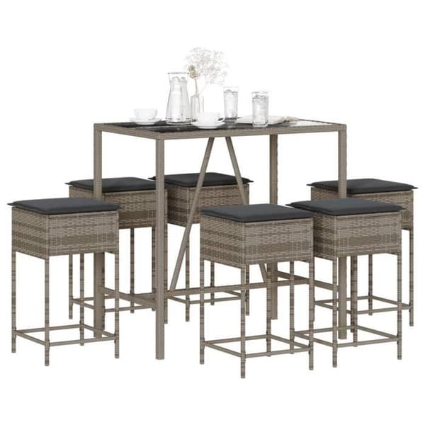Maison Exclusive - Havebar sæt 7 dele med grå puder i poly rattan