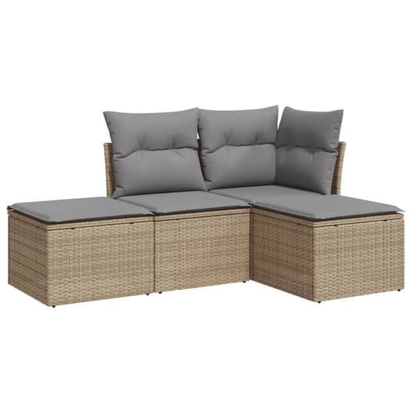 Maison Exclusive - Havegruppe med puder 4 stk beige flettet harv