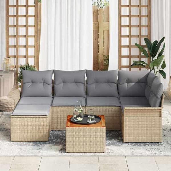 Maison Exclusive - 7 osan beige polyrottinkinen puutarhakalustesetti