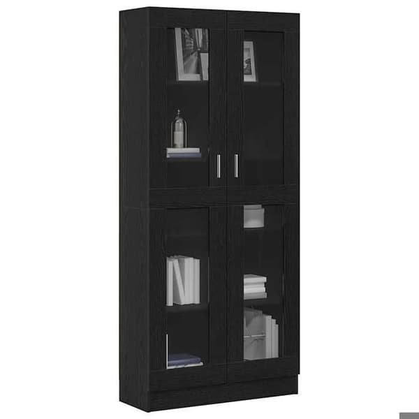 Bibliotek - EKSKLUSIV HUS - 82,5x30,5x185 cm - Sort - Ingeniørtræ - Glasdøre