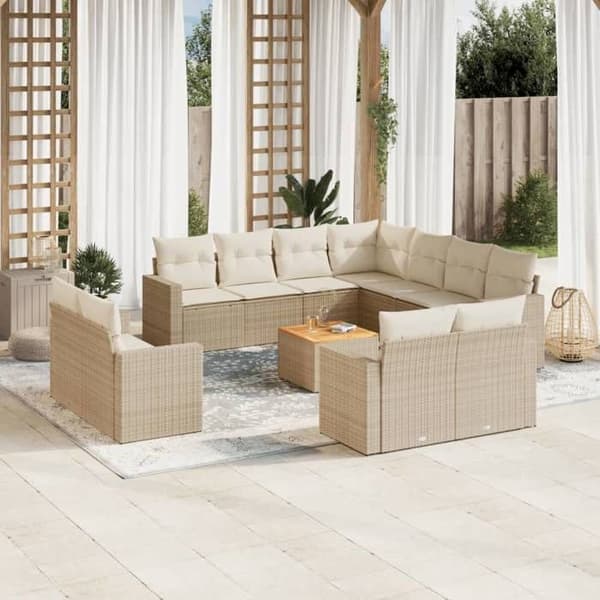 Maison Exclusive - Trädgårdsmöbler med kuddar 12 delar beige flätad resin beige