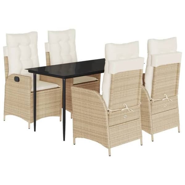 Maison Exclusive - Trädgårdsset med 5 delar i beige polyrotting med kuddar