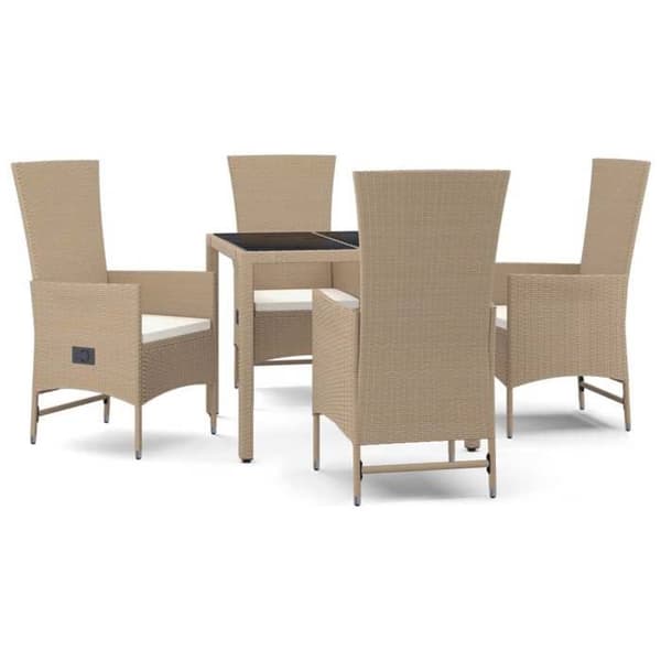 Maison Exclusive - Trädgårdsset med 5 delar i beige polyrotting med kuddar