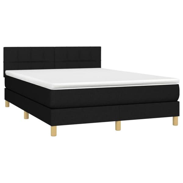 Seng med madras - Eksklusivt Hus - 140x190 cm - Justerbar hovedgærde - Sort - Polyester stof