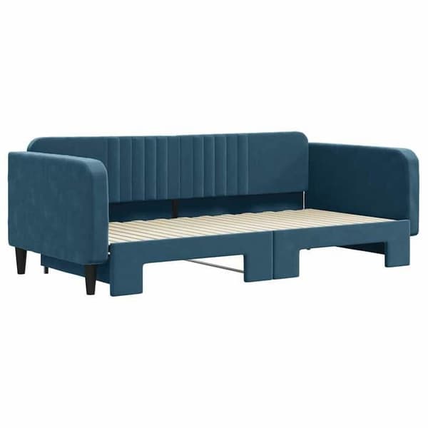 Päivävuode - EXCLUSIVE KOTI - 100x200 cm - vuodevaatteella - sininen sametti - lattiapohja Blå
