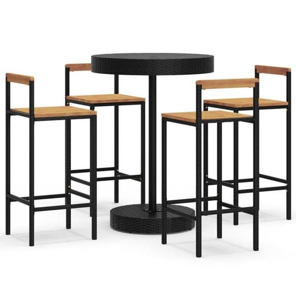 Maison Exclusive - Havebar sæt 5 dele sort poly rattan/massiv akacietræ