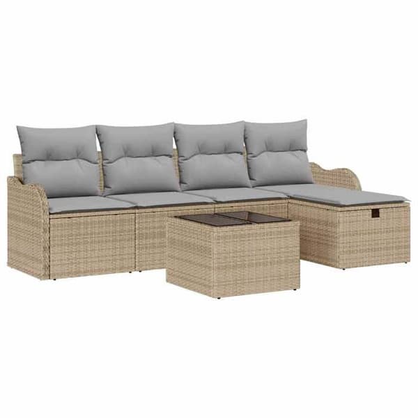 Trädgårdsmöbelset - EXKLUSIV HEM - 6 delar (4 platser) - Hållbar polyrotting - Stålram - Modern beige
