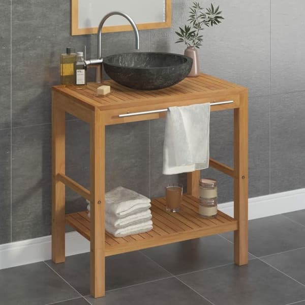 Maison Exclusive - Solid teak badeværelsesskab med sort marmor vask Svart