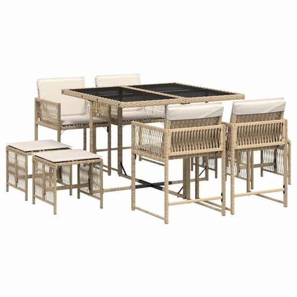 Maison Exclusive - Puutarhakalusteryhmä ja tyynyt 9 kpl beige Polyrottinki