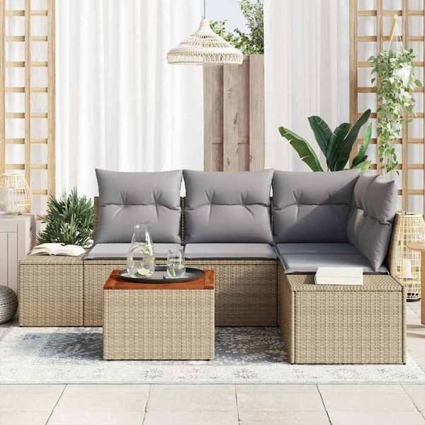Maison Exclusive - Sæt af 5 pc. have-sofa i beige og lys grå polyrotin