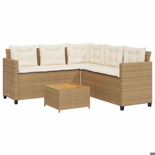 Maison Exclusive - Utemöbelset med L-formad beige soffa, bord och kuddar