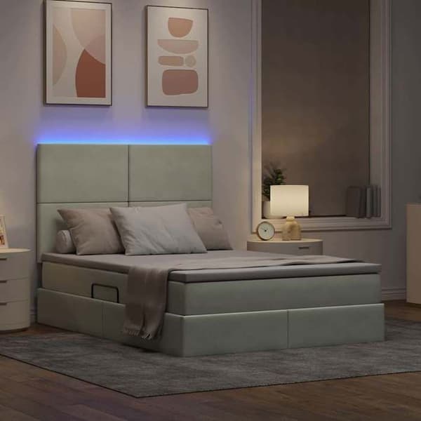 Maison Exclusive - LED opbevaringsseng med madras Lys grå 140 x 190 cm Ljusgrått