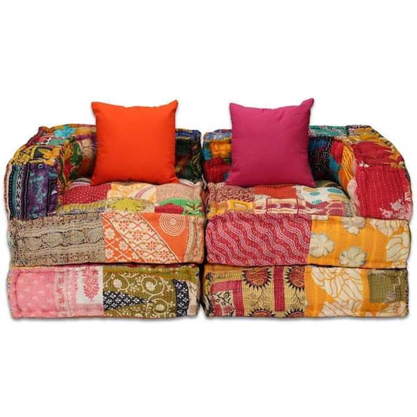 Maison Exclusive - Modulär puff för 2 personer Patchwork Tyg