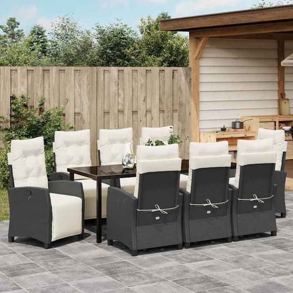 Maison Exclusive - 9 pc have spisebordssæt i sort polyrotin Svart