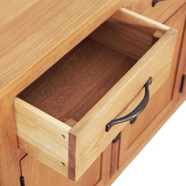 Buffet bas - EKSKLUSIVT HUS - 112 x 33.5 x 70 cm - Massivt egetræ - Brun - 3 skuffer og døre Brun