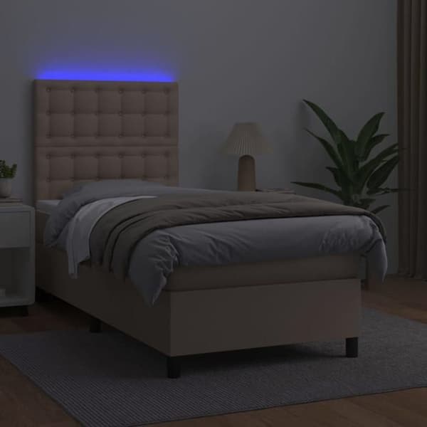 Maison Exclusive - Sengebund med lameller og madras samt LED Cappuccino 90x190cm