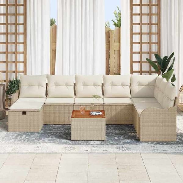 Maison Exclusive - 9 osan beige polyrottinkinen puutarhakalustesetti