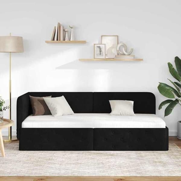 Vinkel sengestel - EKSKLUSIV HUS - L-formet stel - 80 x 200 cm - Sort - Vendbar armlæn Svart