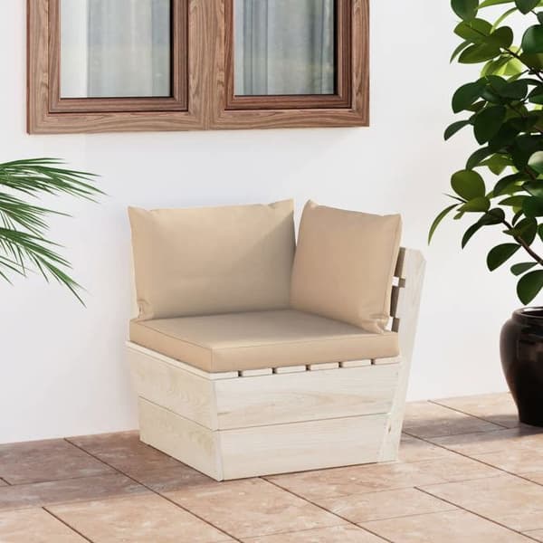 Hörnsoffa - EXKLUSIVT HEM - Palett - Impregnerad gran - Modulär - Kuddar 100% polyester - Beige